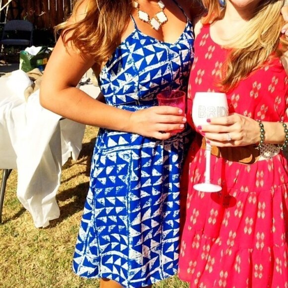 Francesca's Collections Mini Dress M Printed Backless Cross Strap Blue Party - Picture 1 of 10